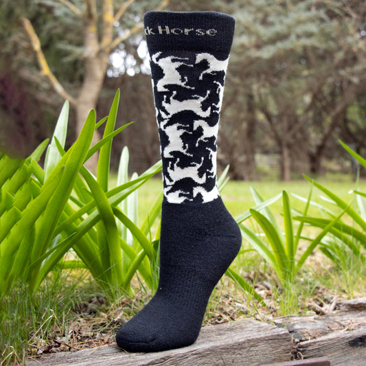 Black Horse Wool Socks - Black/Cream Horse