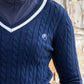 Pippa Cotton Cable Knit Sweater - Navy