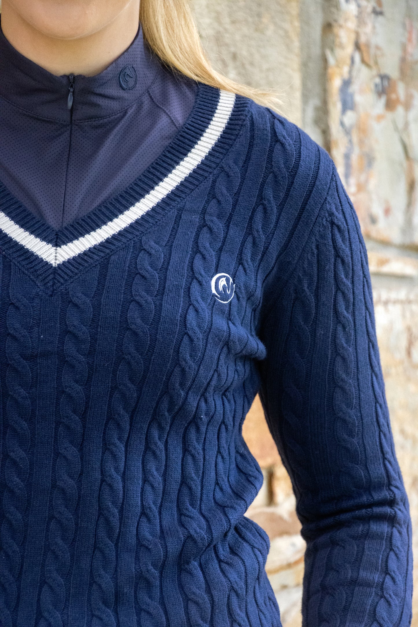 Pippa Cotton Cable Knit Sweater - Navy