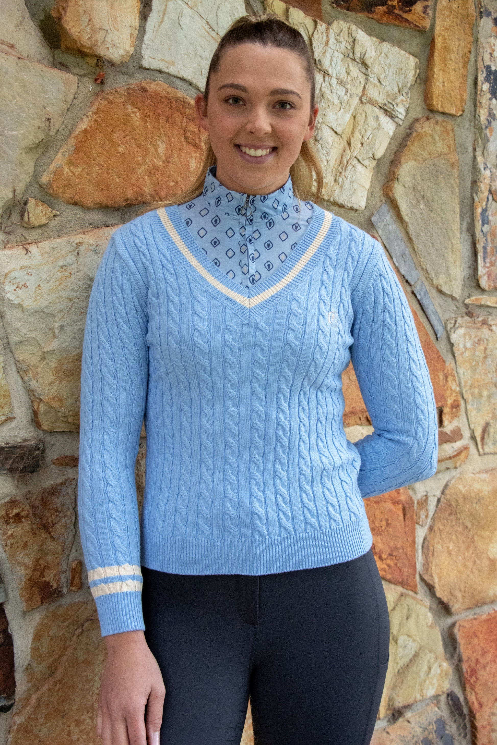 Pippa Cotton Cable Knit Sweater - Chambray Blue – Black Horse Clothing