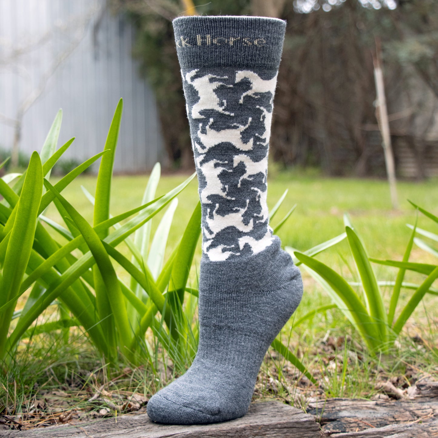 Black Horse Wool Socks - Grey/Cream Horse NEW