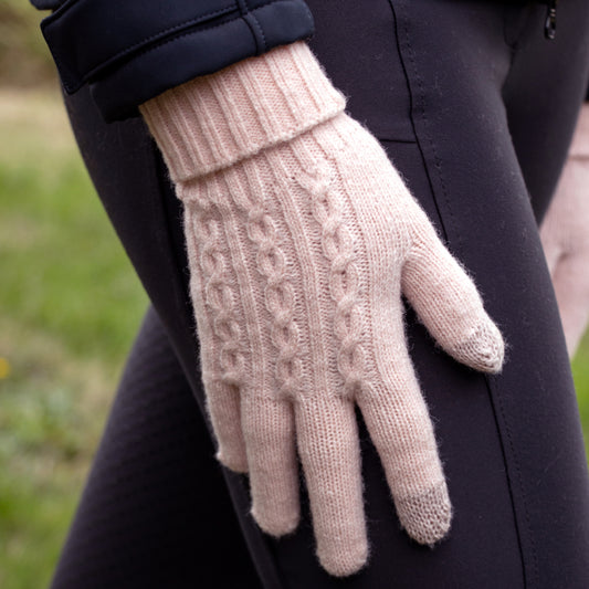 Cable Knit Gloves - Pink