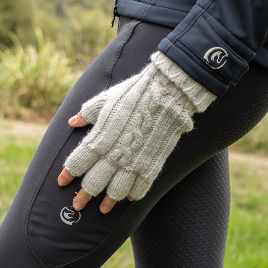 Cable Knit Fingerless Gloves - Grey
