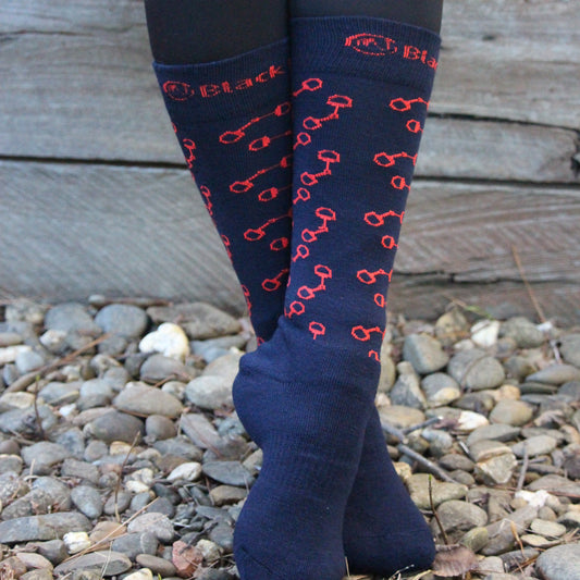 Black Horse Wool Socks - Navy/Red Bits