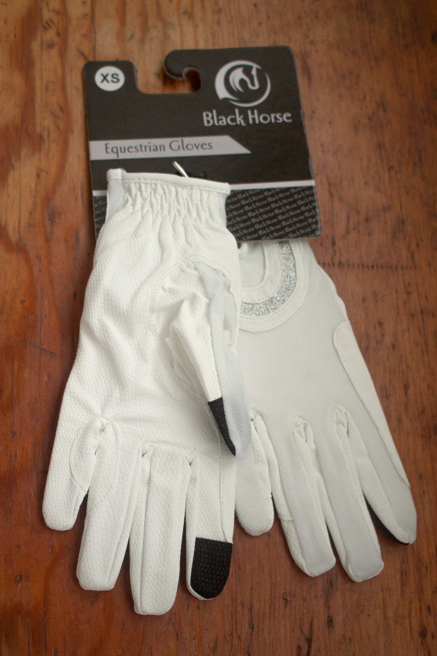 Horse Shoe Glitter Gloves - White